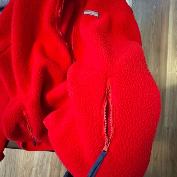 Vineyard Vines Women's Red Sherpa 1/4 Zip Pullover Fleece Jacket - Picture 3 of 6